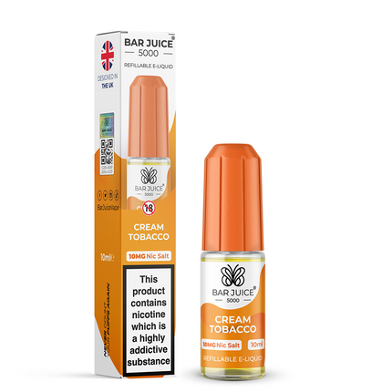 Bar Juice 5000 Cream Tobacco e-liquid bottle and packaging on a white background