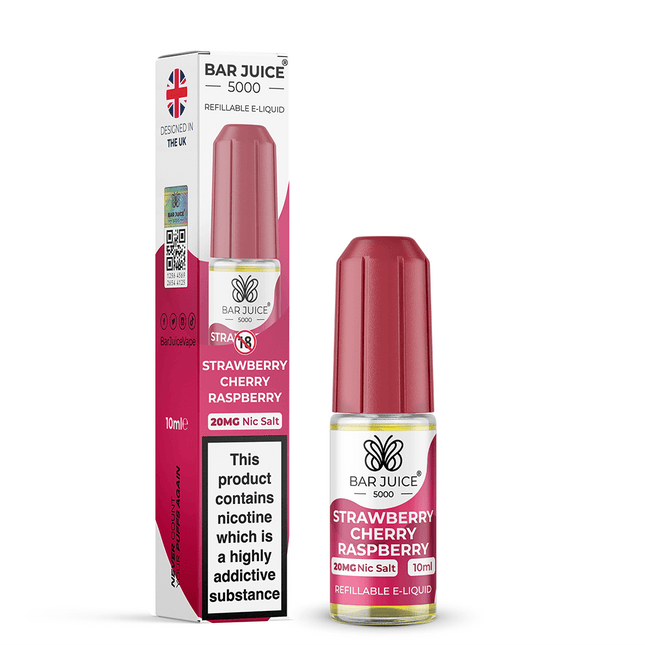 Strawberry Cherry Raspberry Nic Salt Bar Juice 5000 E-Liquid 10ml - Vape Store Twickenham